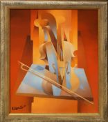 Two pieces of contemporary, Continental, abstract art, oils on canvas, both indistinctly signed,