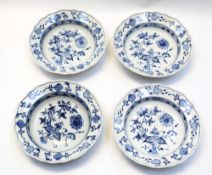 A group of 4 Carl Teichert Meissen fluted rim dishes, in the blue Onion pattern , early 20th Century