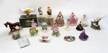 A group of ceramics to include a Coalport Summer Bouquet figure, Coalport Sweetheart figure,