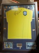 A framed and glazed shirt and montage, Pele "1957-1971 77 Goals", signed with certificate of