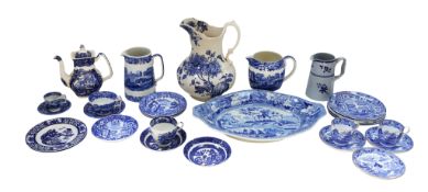 Collection of Copeland Spode blue and white kitchen wares to include jugs, large platter, cups