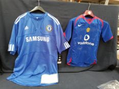 A pair of signed football shirts, Manchester United, signed by eleven with COA and Chelsea, signed