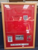 A framed and glazed shirt, Sir Geoff Hurst "They Think It's All Over, It Is Now", signed.