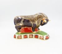 Royal Crown Derby gold stopper paperweight with box: Imari Bull