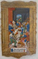 Superb late 15th. c. Painted Scene from a Book of Hours. Printed in outline and then painted, this