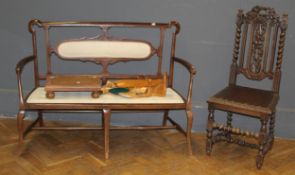 An Edwardian mahogany three door sideboard with Greek key detail, 150cm wide, an Edwardian two