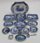 A blue and white transfer Gothic Ruins pattern open tureen 23 x 23cm, a pair of Davenport The