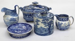 A Davenport ' Drover' transfer decorated cheese dome, 19cm diameter. Together with a blue and