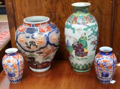 19th Century Japanese baluster vase along with a pair of smaller Japanese vases and a 19th Century