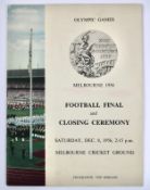 Olympic Games - Melbourne, Australia, 1956 official programme "Football Final" and closing ceremony,