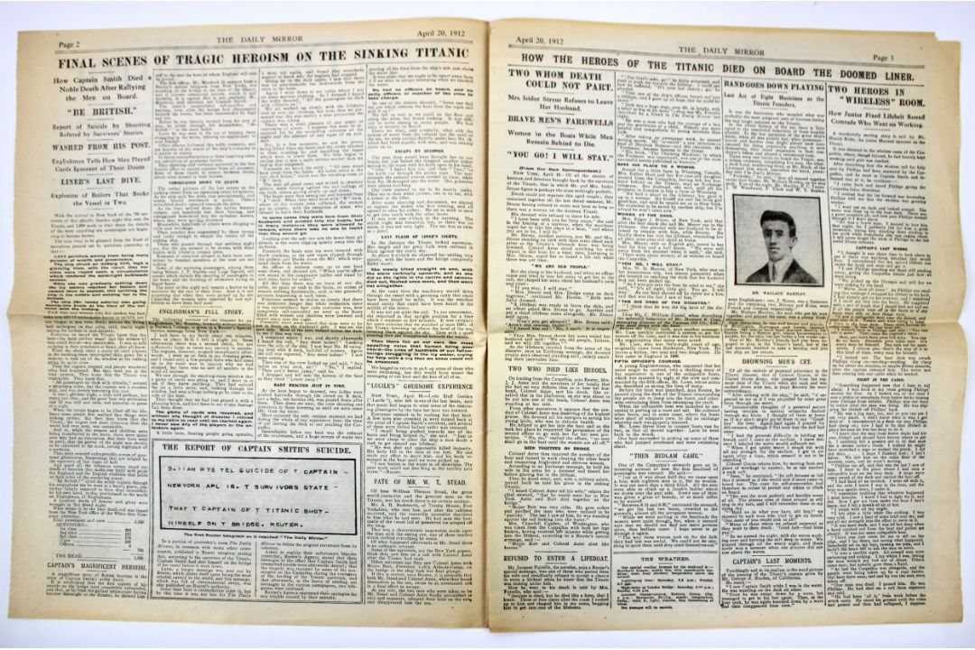 Titanic - The Daily Mirror news paper dated 20th April 1912, marking the Titanic disaster. - Image 2 of 5