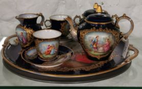 Late 18th / Early 19th century French Servres style porcelain Cabaret set consisting of a Tea pot,