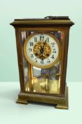 19th c French brass 8 day mantle clock gilt and enamel dial with Arabic numerals bevelled glass