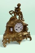 Late 19th century brass J.W. Benson of London 8-day mantel clock with white enamel face, Roman