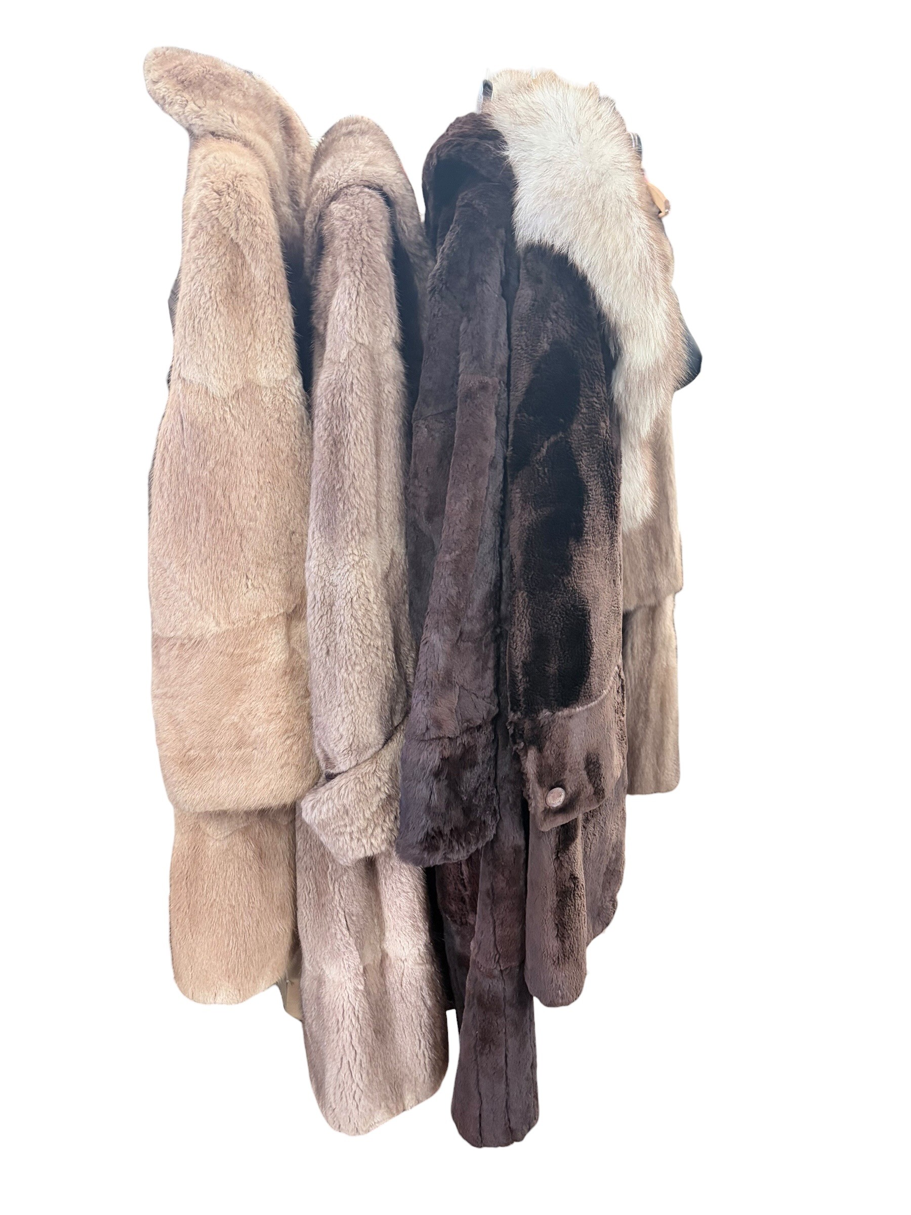 Musquach A group of 4 vintage fur coats to include a brown shorn rabbit with fox ...
