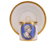 A FRENCH PORCELAIN CUP AND SAUCER WITH CLASSICAL PORTRAIT MEDALLION, FRANCE, EARLY 19TH CENTURY