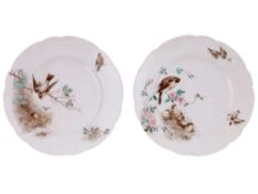 A PAIR OF RUSSIAN PORCELAIN PLATES PAINTED WITH BIRDS, KORNILOV BROTHERS FACTORY, ST. PETERSBURG, LA