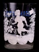 A RUSSIAN ENAMEL-PAINTED GLASS BEAKER WITH INSCRIPTION "HAPPY NAME DAY", RUSSIA, 19TH CENTURY