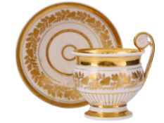 A PORCELAIN CUP AND SAUCER WITH RICH GILT DECORATION, PROBABLY RUSSIAN PRIVATE MANUFACTURE, 19TH CEN
