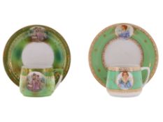 A PAIR OF SOVIET PORCELAIN PORTRAIT CUPS AND SAUCERS, DMITROVSKAYA PORCELAIN FACTORY (FORMERLY GARDN