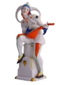 A KATZHÜTEB PORCELAIN FIGURE OF A HARLEQUIN WITH MANDOLIN, GERMAN, CIRCA 1930