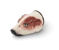 A Staffordshire pearlware stirrup cup, 1st half 19th century, modelled as the head of a hound, natur