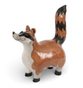 Jennie Hale (British, b.1956), a large raku-fired pottery sculpture of a raccoon, standing four squa