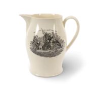 A large creamware commemorative jug relating to General Wolfe, c.1792-5, printed in black by John Sa