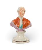A pearlware bust of William Pitt the Younger, late 18th/early 19th century, modelled with head sligh
