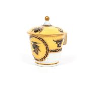 A rare Derby custard cup and cover from an Egyptian service, c.1815, painted in dark blue and gilt w