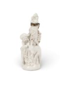 A German porcelain scent bottle, c.1770-80, possibly Kloster-Veilsdorf, modelled as a young boy and 