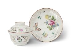 A London-decorated Chinese porcelain double-walled bowl with cover and stand, mid 18th century, pain