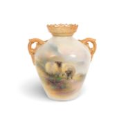 A small Royal Worcester vase, date code for 1911, of shape G405, painted by Harry Davis with two bla