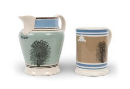 A mocha ware half-gallon jug and a quart mug, 19th century, the jug decorated with black seaweed fro