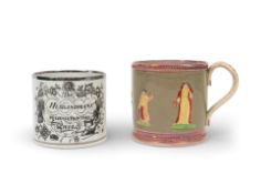 Two pearlware lustre mugs, 1st half 19th century, one printed in black with 'The Husbandman's Dilige
