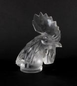 A Lalique 'Tête de Coq' car mascot or paperweight, first modelled in 1928, formed as the head of a c