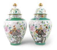 A large and impressive pair of Herend 'Imperial Phoenix' vases and covers, 20th century, decorated b