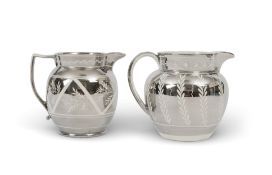 Two silver lustre pearlware jugs, 1st half 19th century, one decorated with vertical leaf fronds, th