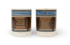 Two mocha ware pub quart mugs, 19th century, decorated with black fronds of seaweed on a drab ground