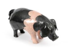 Jennie Hale (British, b.1956), a raku-fired sculpture of a British Saddleback pig, standing four squ