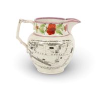 A rare Sunderland lustre jug relating to the Peterloo massacre, c.1819, printed to one side with a m