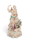 A large Derby figure of Diana, c.1765, the hunting goddess poised to pull an arrow from a quiver slu