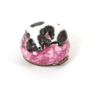 A South Staffordshire or Bilston enamel bonbonnière, c.1780, modelled as a recumbent black and white