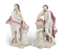 A pair of large Derby figures of William Shakespeare and John Milton, c.1780, after Peter Scheemaker