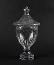 A sweetmeat glass and cover, c.1790-1810, the deep round funnel bowl decorated with small star motif