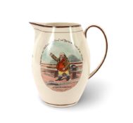 A political commemorative creamware jug, c.1807, printed and coloured to one side with Thomas Tyrwhi
