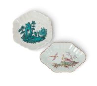 A London-decorated Chinese porcelain teapot stand and a spoon tray, the hexagonal stand painted in t