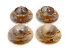 A pair of Royal Worcester tea cups and saucers by Harry Stinton, date codes for 1922, each piece pai