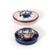 Two English enamel patch boxes, c.1780, of navette shape, the larger decorated in white raised ename