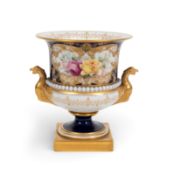 A Royal Worcester campana vase, date code for 1905, painted with a panel of pink and yellow roses, i